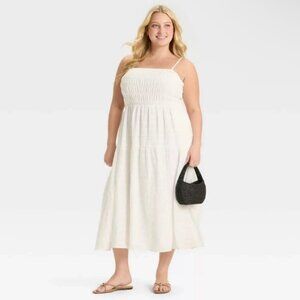 NWT Cream Smocked A-line Midi Dress Size 4X